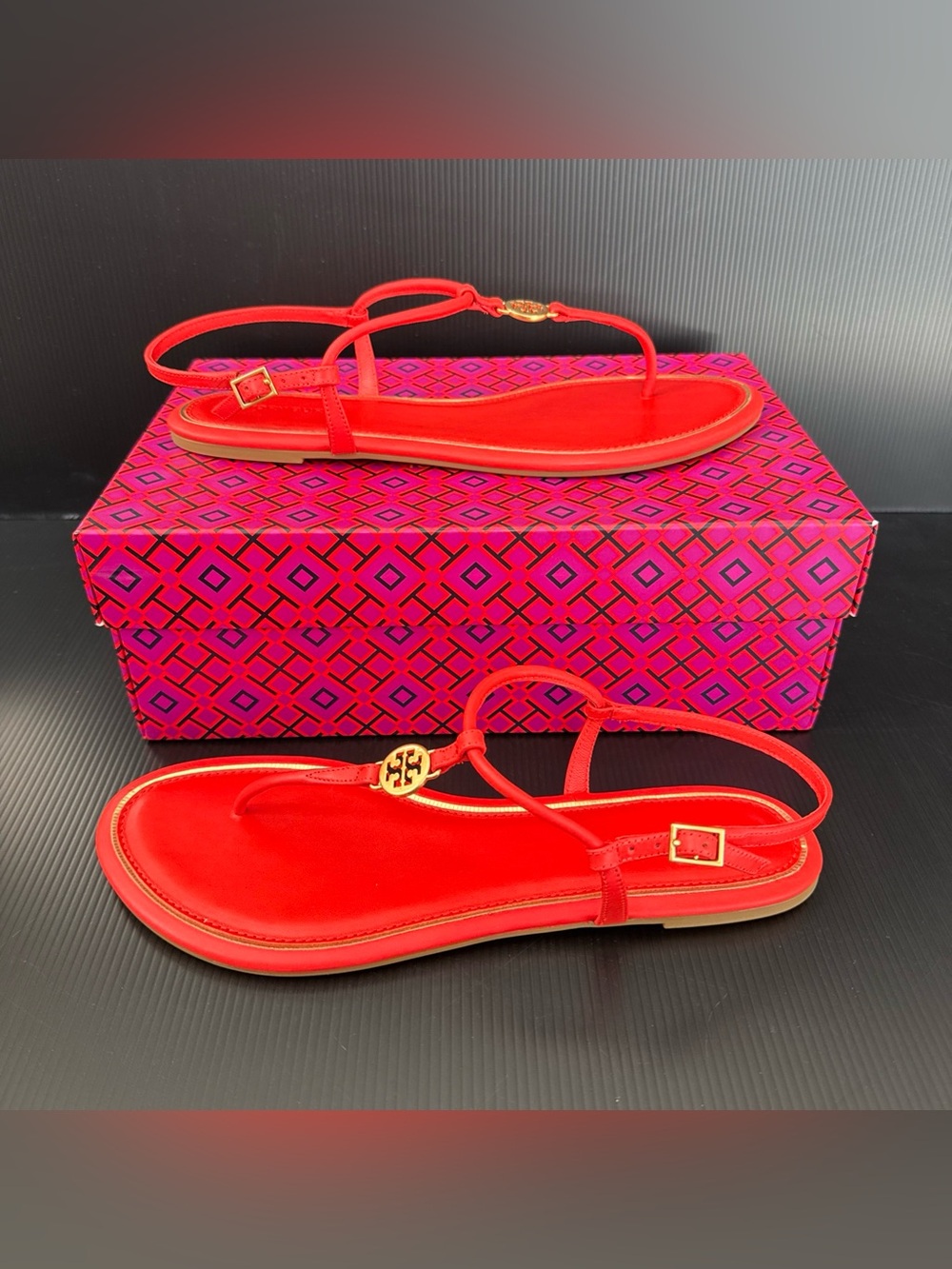 NIB Tory Burch Bright Samba Emmy Flat Leather Flat Sandals Women’s Size 9.5